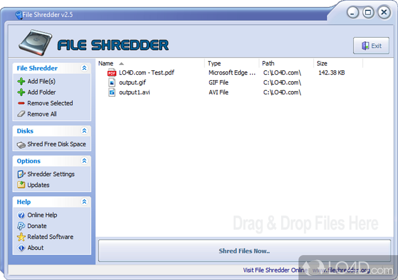 Wipe out sensitive files permanently from computer using batch processing, integrate the tool within context menu - Screenshot of File Shredder