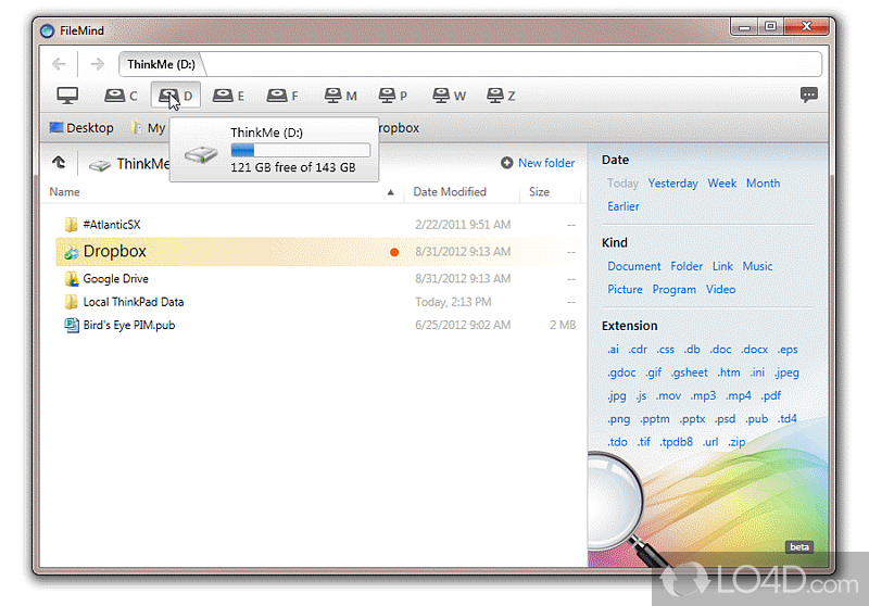 Create shortcuts for files and folders, and quickly locate items - Screenshot of FileMind