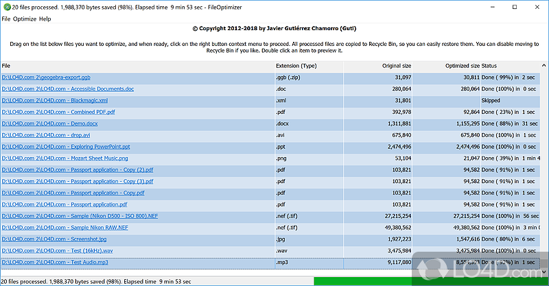 Compress and optimize files - Screenshot of FileOptimizer