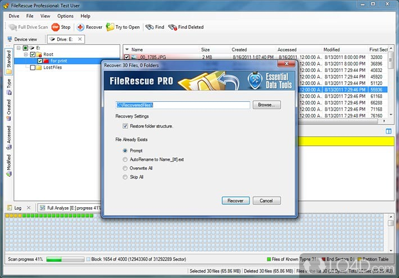 Configuration settings - Screenshot of FileRescue Pro
