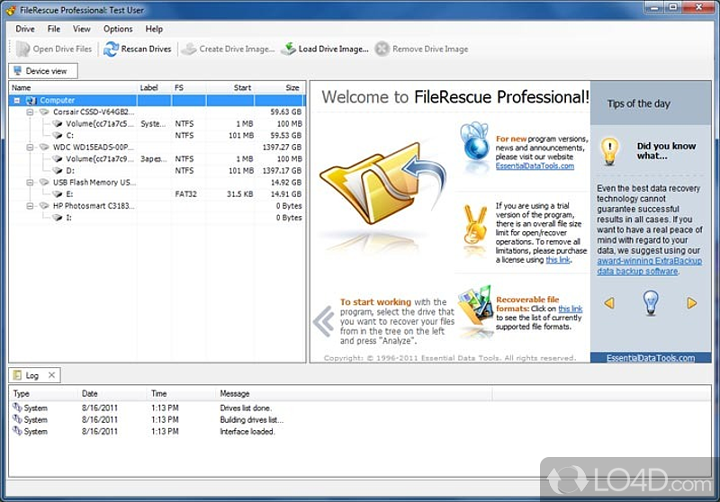 Check out detailed information about each drive - Screenshot of FileRescue Pro