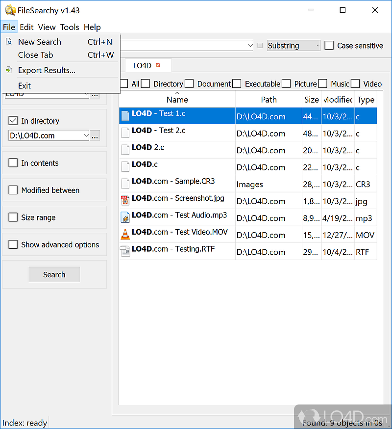 Quick and convenient file search utility - Screenshot of FileSearchy
