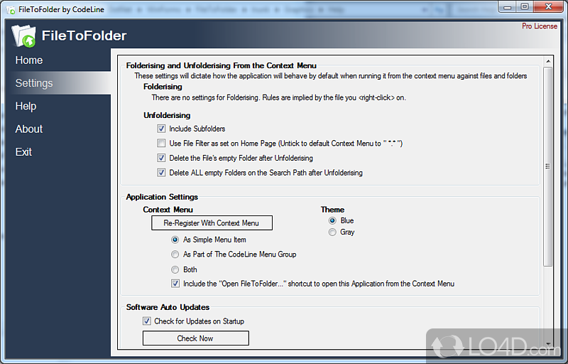 FileToFolder: User interface - Screenshot of FileToFolder