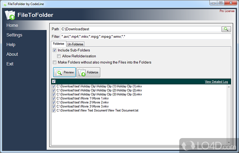 Simplify the task of creating new folders for each item in a directory - Screenshot of FileToFolder