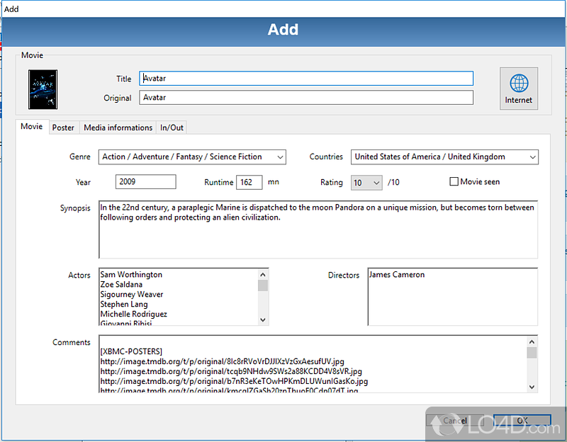 Add movies in database - Screenshot of Filmotech