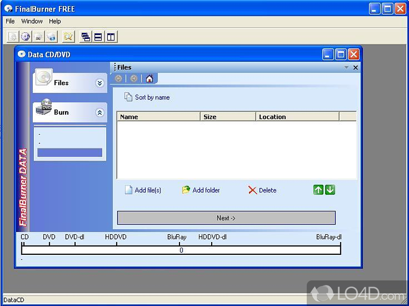 FinalBurner: User interface - Screenshot of FinalBurner