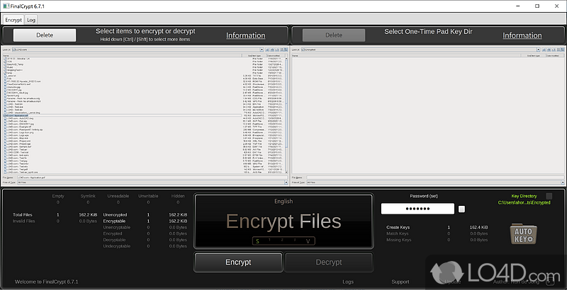 Encrypt data using large cipher files that cannot be generated during a brute force attack - Screenshot of FinalCrypt