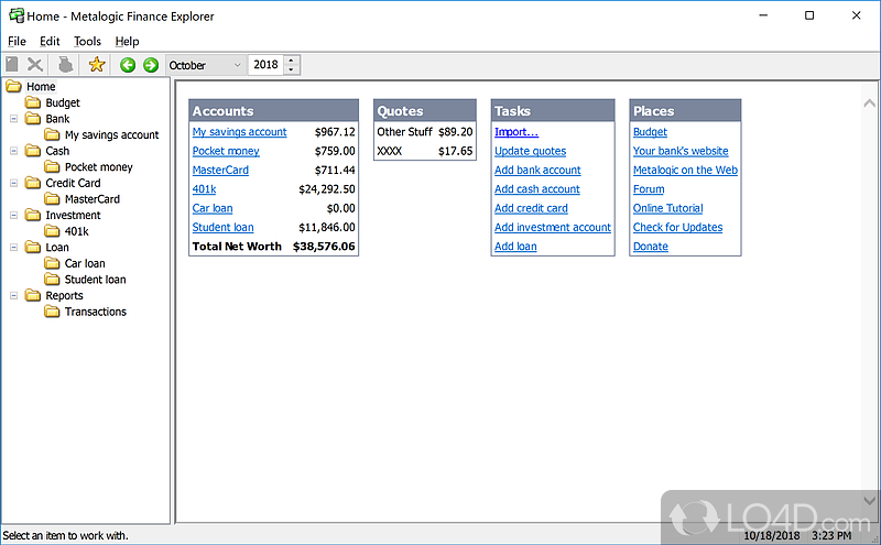 Personal finance, budget software compatible with Money - Screenshot of Finance Explorer