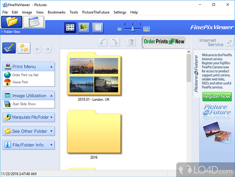 Photo management app that was created to help users organize their pictures, movies - Screenshot of FinePixViewer