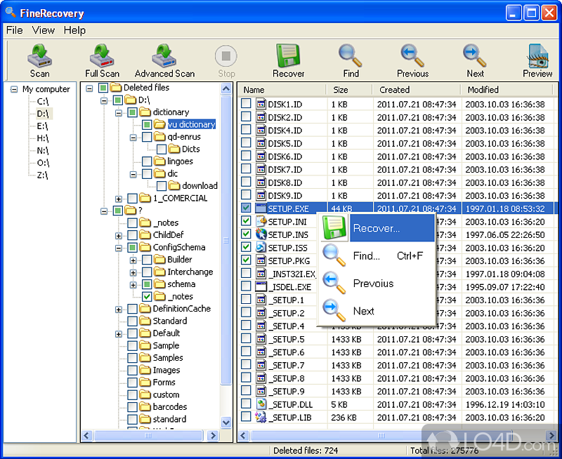 Recover lost or deleted data from local disks, including damaged NTFS drives - Screenshot of FineRecovery