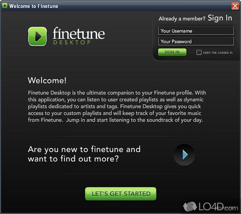 Listen to your favourite artist on the net with Finetune - Screenshot of Finetune Desktop