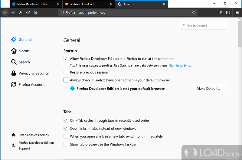 Firefox Developer Edition: User interface - Screenshot of Firefox Developer Edition