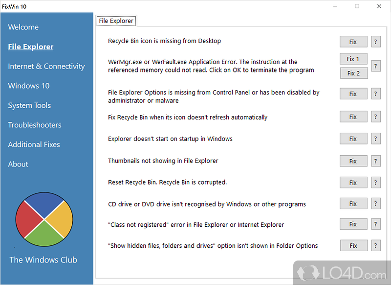 Create a system restore point and run a system scan - Screenshot of FixWin