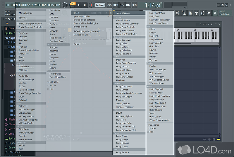 Use a virtual piano and support for plugins - Screenshot of FL Studio