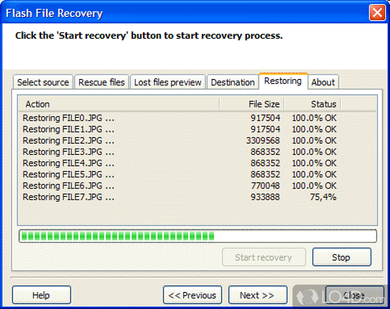 Risk- image recovery software for digital cameras (including flash cards) - Screenshot of Flash File Recovery