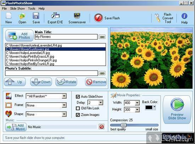 Create amazing video-like slideshows - Screenshot of Flash Photo Show
