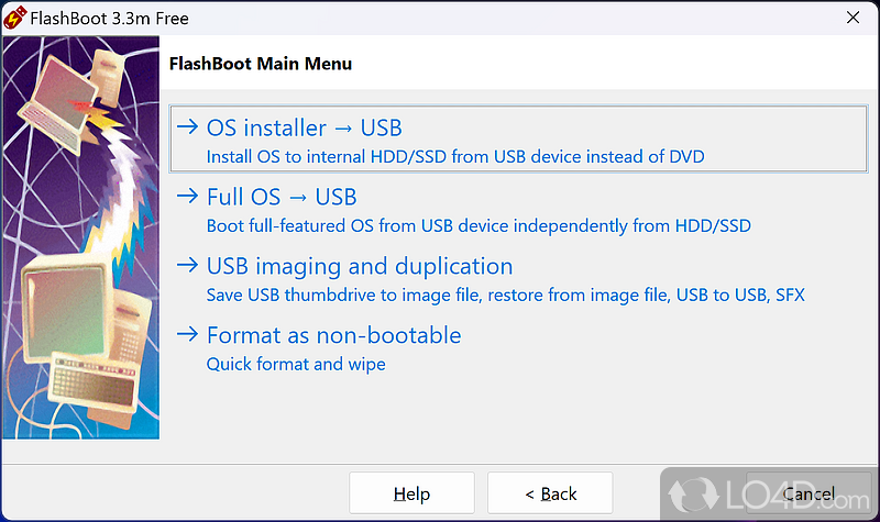 Create bootable USB drives for installing Windows, run a complete OS from a flash drive - Screenshot of FlashBoot