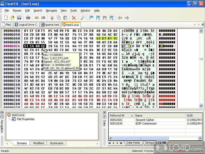 Hex editor for software professionals that supports advanced file - Screenshot of FlexHEX