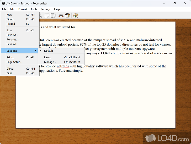 Advantages of portability - Screenshot of FocusWriter