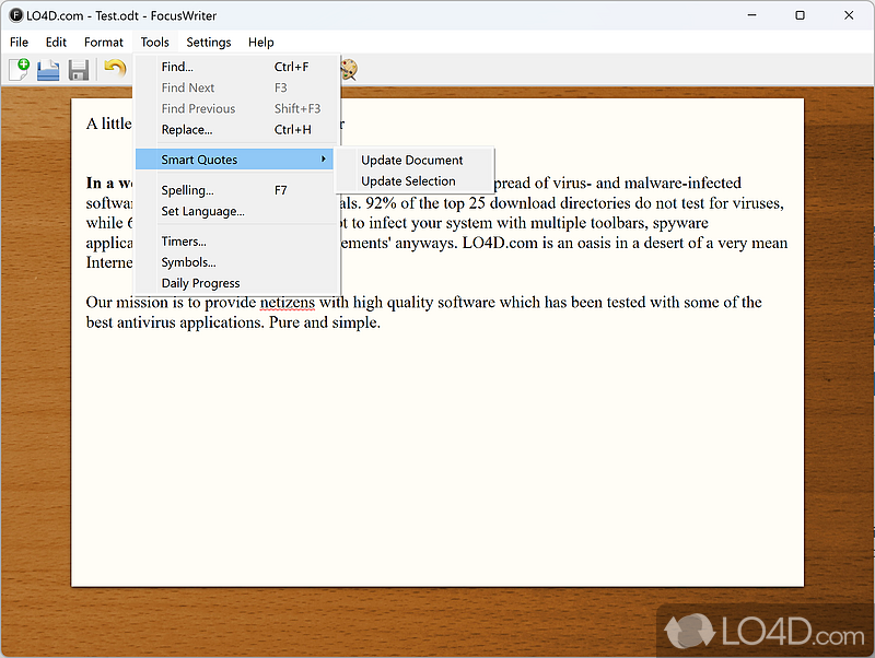 Focus Writer will helps to create a quiet atmosphere on your computer, perfect for writing without distractions - Screenshot of FocusWriter