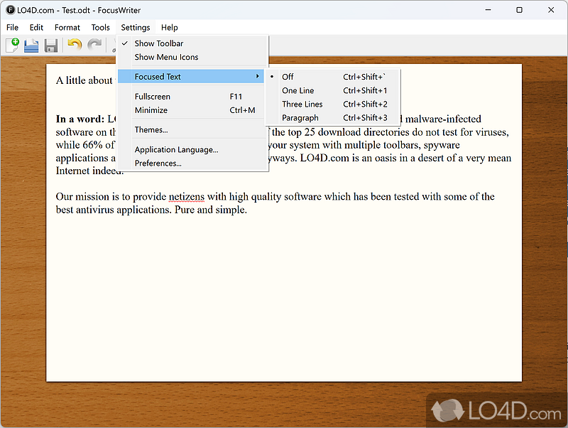 Distraction- word processing app - Screenshot of FocusWriter