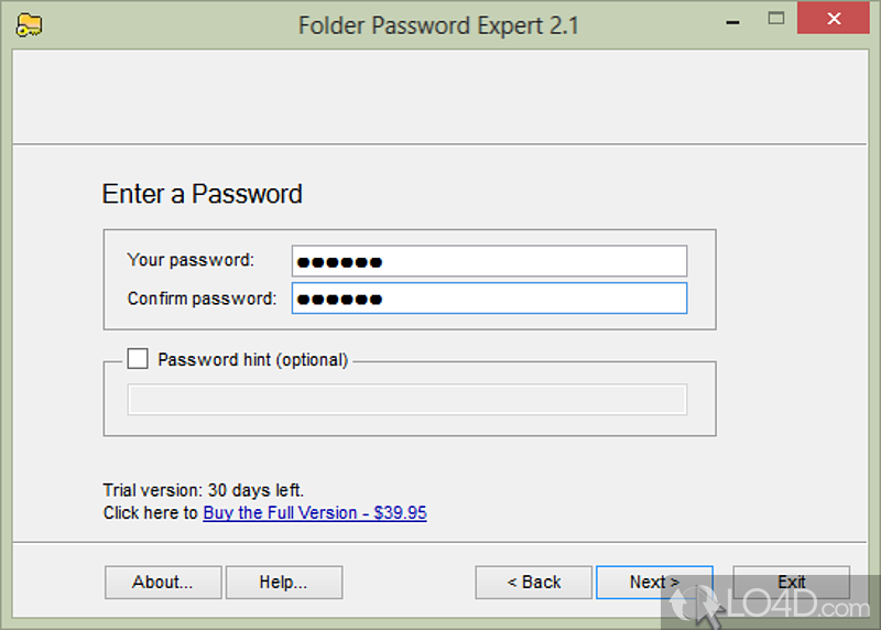 Folder Password Expert: User interface - Screenshot of Folder Password Expert