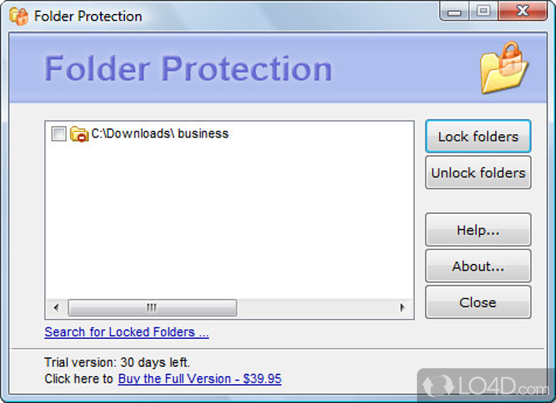 Assign a password to every folder you want to protect - Screenshot of Folder Protection