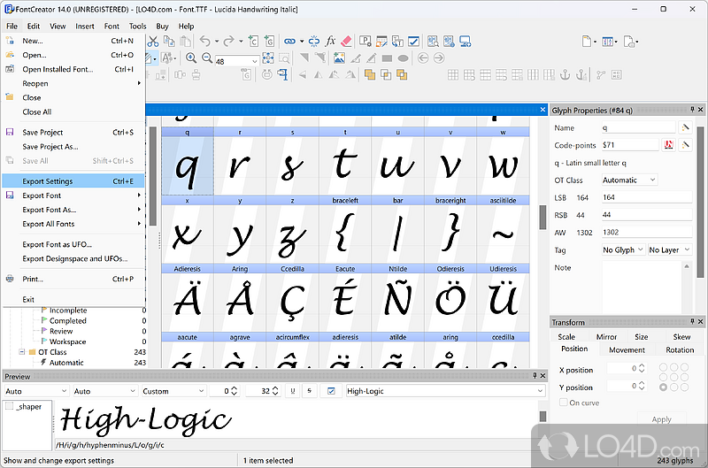 Create own signature, logo and handwriting and more - Screenshot of FontCreator