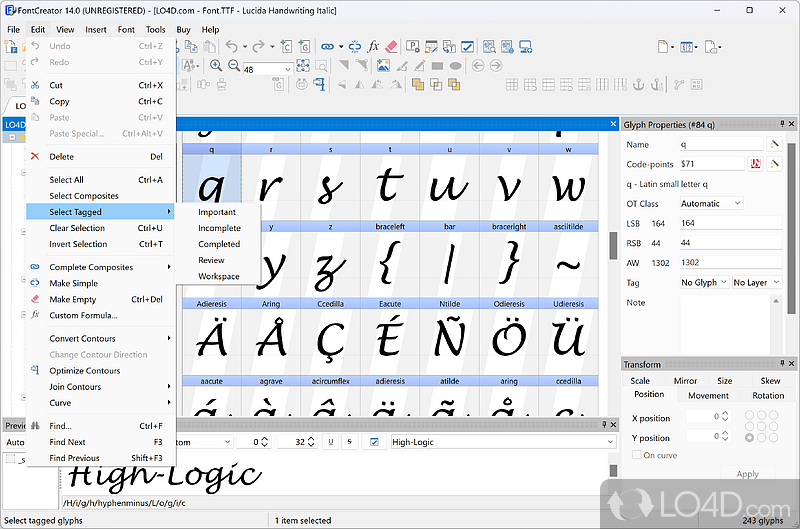 FontCreator: User interface - Screenshot of FontCreator