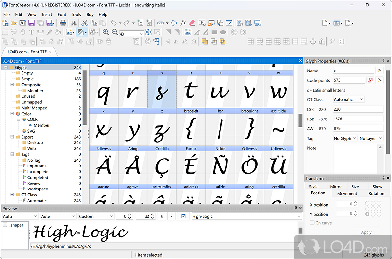 Can create and personalize TrueType and OpenType fonts, add missing characters and complete character mappings - Screenshot of FontCreator