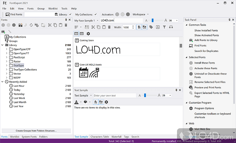 Font manager: preview and print fonts - Screenshot of FontExpert