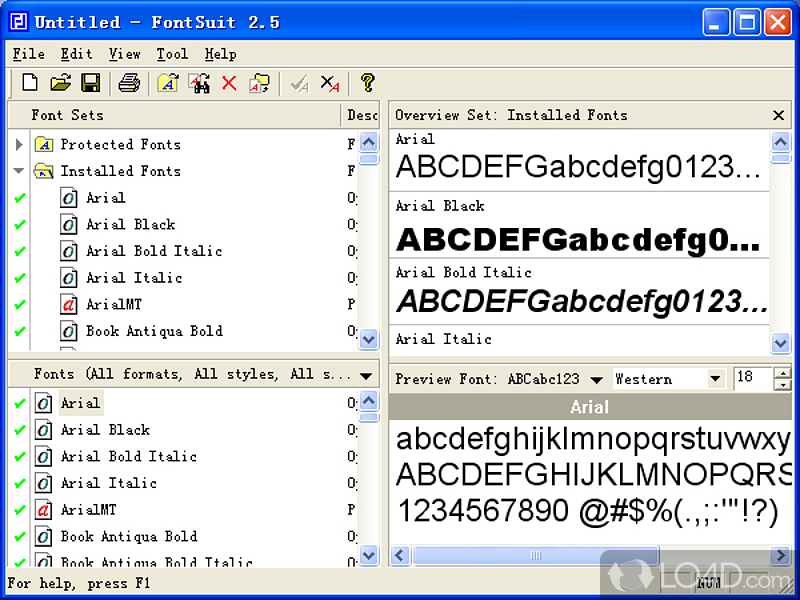 Software solution to activate or deactivate font, organize font on computer, print font samples and do much more - Screenshot of FontSuit