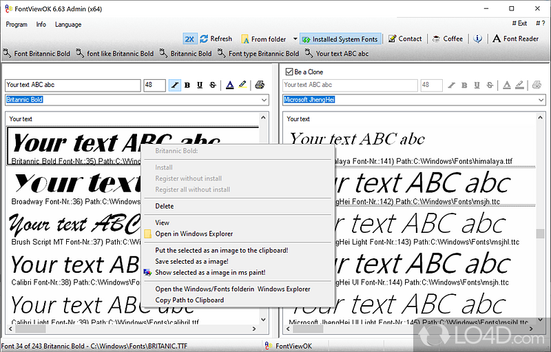 Can be used directly from a USB flash drive - Screenshot of FontViewOK
