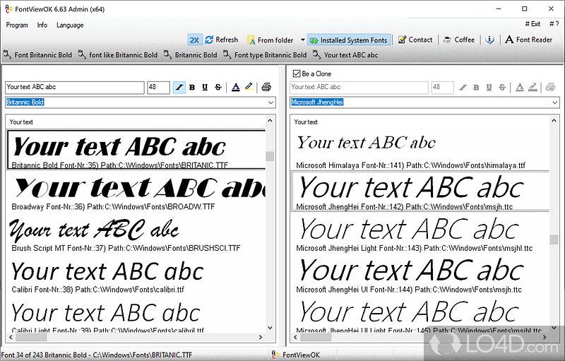 View and compare the fonts installed on system, search for new ones and install them easily - Screenshot of FontViewOK