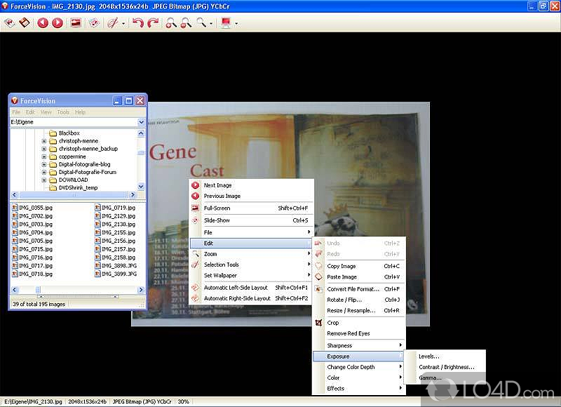 View all the images stored in a given folder and edit or convert them to other formats that can be accessed on other devices - Screenshot of ForceVision