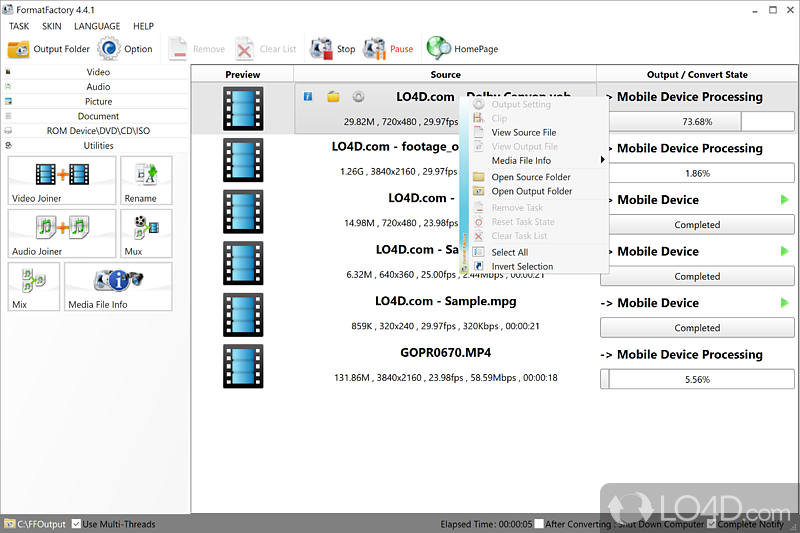 Convert multimedia formats - Screenshot of Format Factory