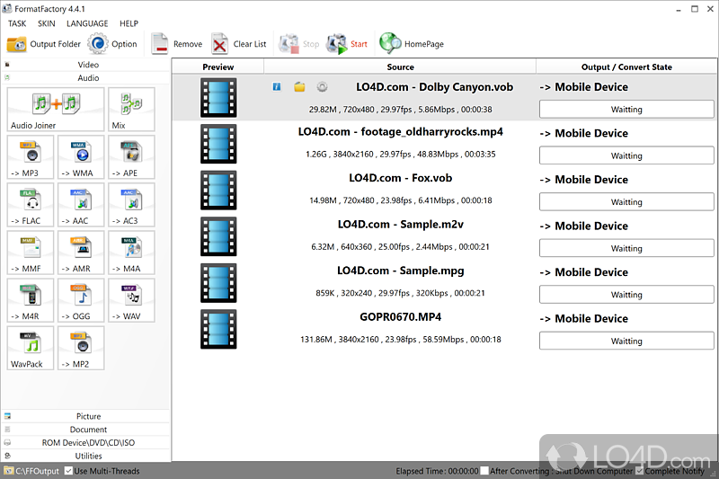 A free file converter - Screenshot of Format Factory