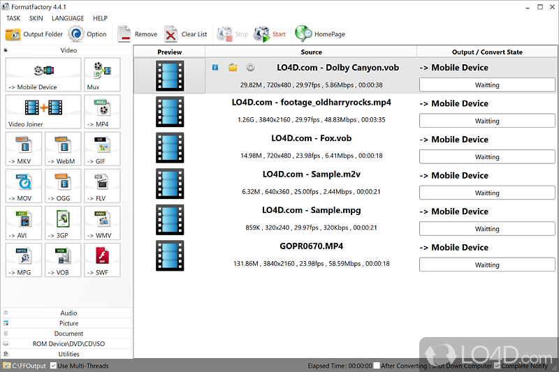 Multimedia converter - Screenshot of Format Factory