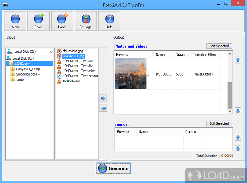 Editing operations - Screenshot of Foto2Avi