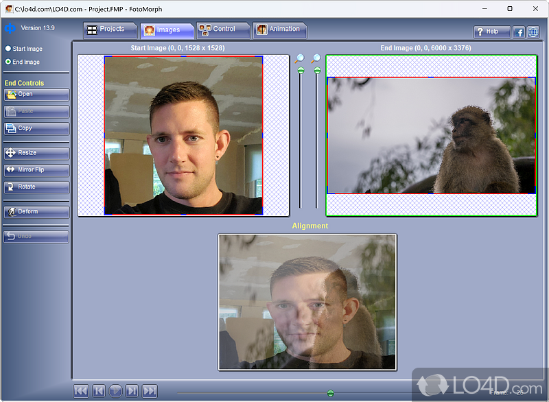 Warping and distorting photos - Screenshot of FotoMorph