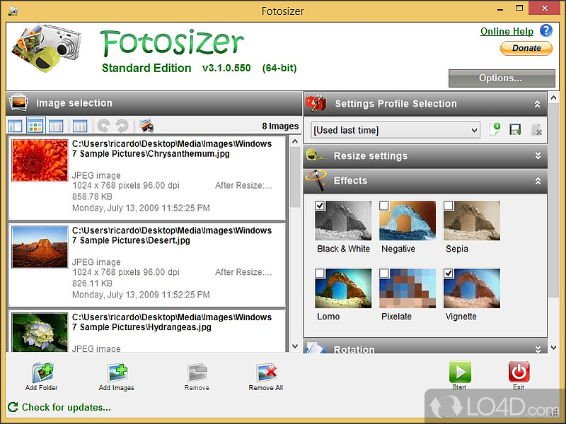 User-friendly layout - Screenshot of Fotosizer