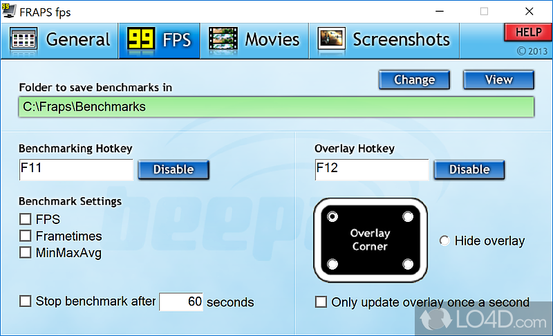 Customize keyboard shortcuts and video settings - Screenshot of Fraps