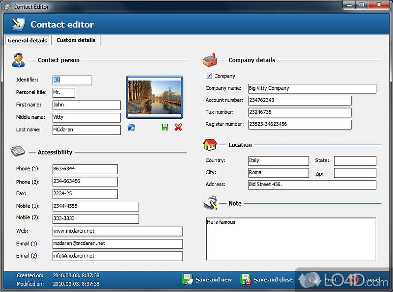 Free Address Book: User interface - Screenshot of Free Address Book