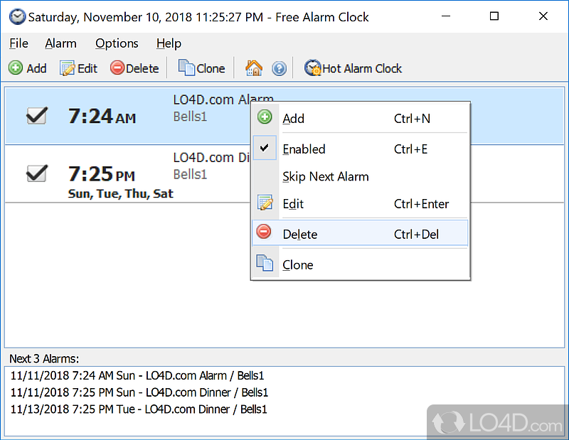 Use your computer as an alarm clock - Screenshot of Free Alarm Clock