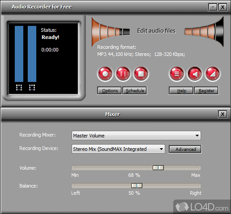 To record any sound output from computer, at any preferred quality - Screenshot of Free Audio Recorder