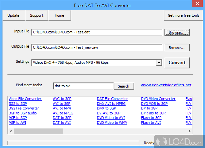 Video conversion app for turning AVI clips into DAT quickly, with support for two quality profiles - Screenshot of Free DAT to AVI Converter