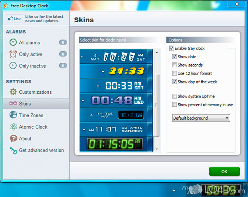 Numerous Customisable Options - Screenshot of Free Desktop Clock