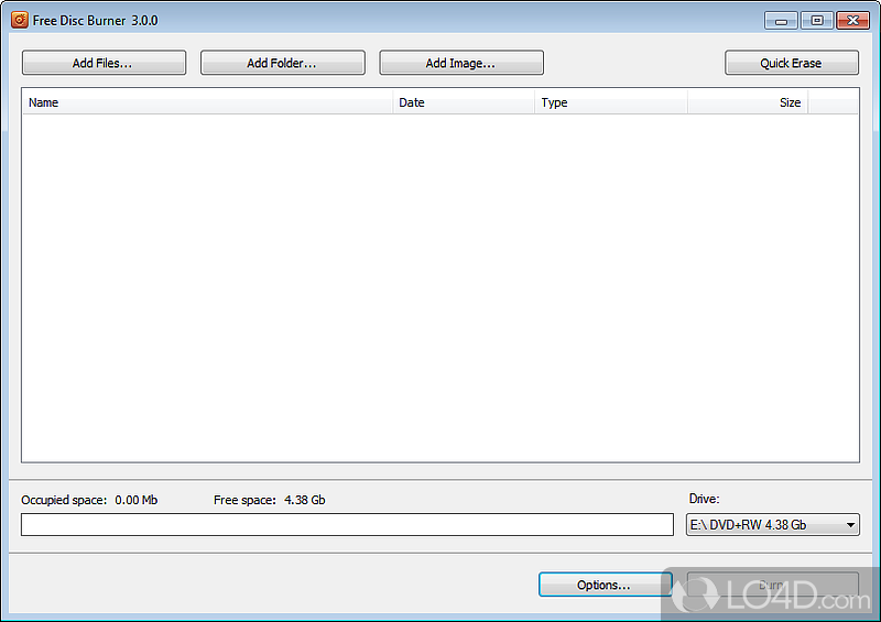 A simple burning tool for CD, DVD and Blu-Ray - Screenshot of Free Disc Burner