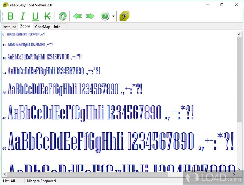Comfortable and way to preview the fonts installed on system - Screenshot of Free & Easy Font Viewer