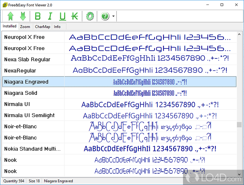 Browse through and preview any installed font - Screenshot of Free & Easy Font Viewer